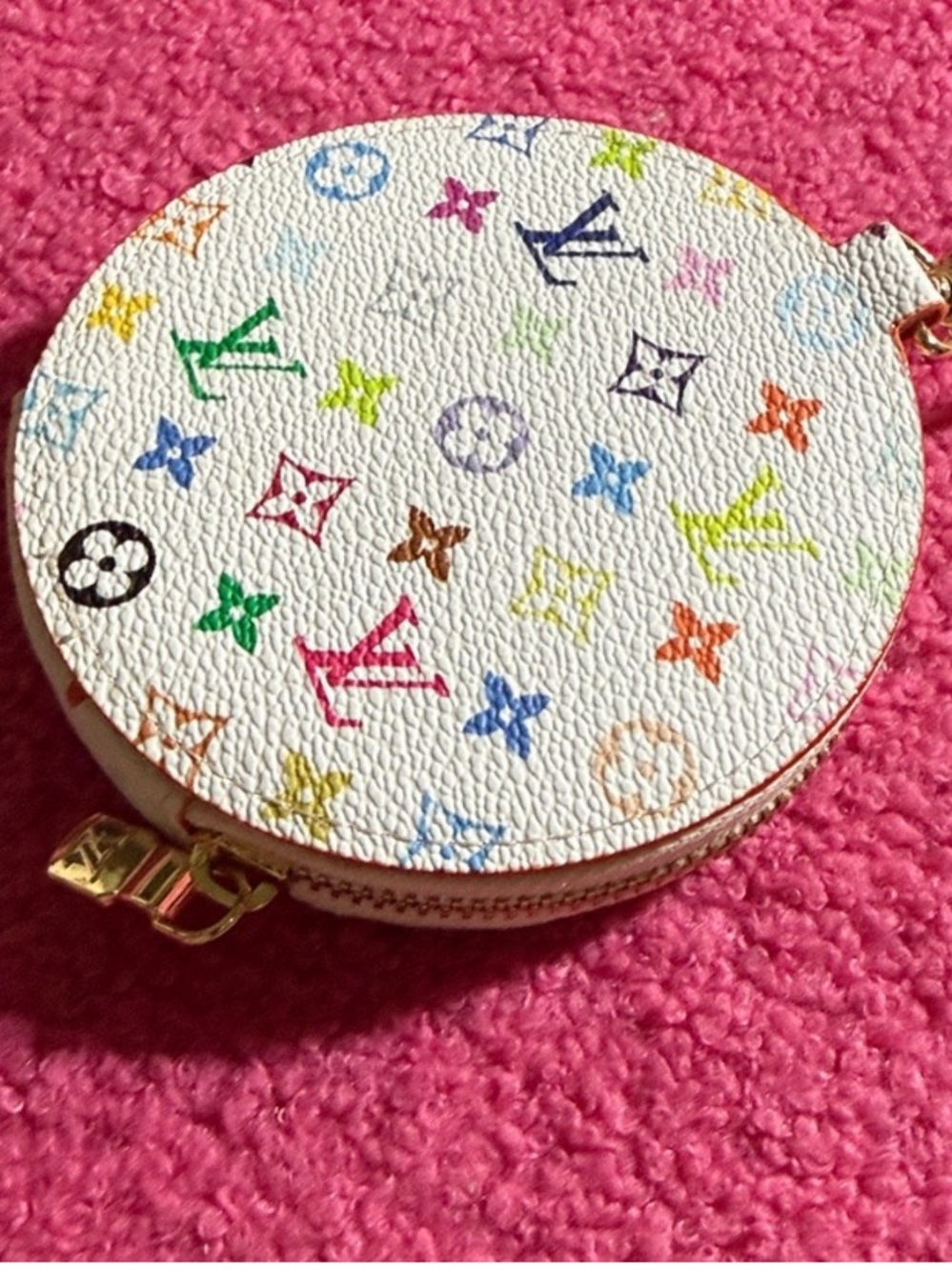 NEW! White Multicolor Monogram Round Coin Case
